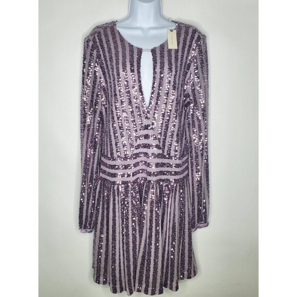 Anthropologie Womens Lilac Sequined Open Back Mini Dress Size 14 Party Coquette